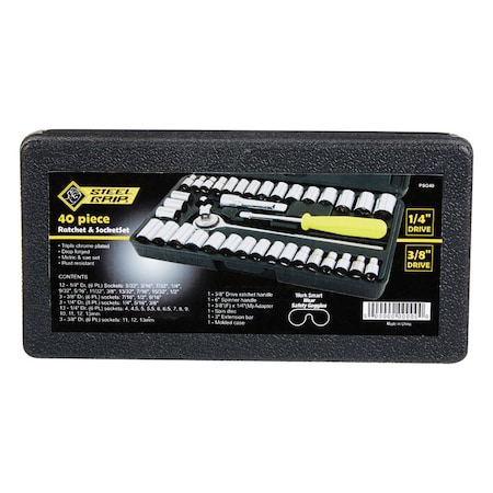 Steel Grip Steel Grip 1/4 and 3/8 in. drive Metric and SAE Socket and Ratchet Set 40 pc PSO40